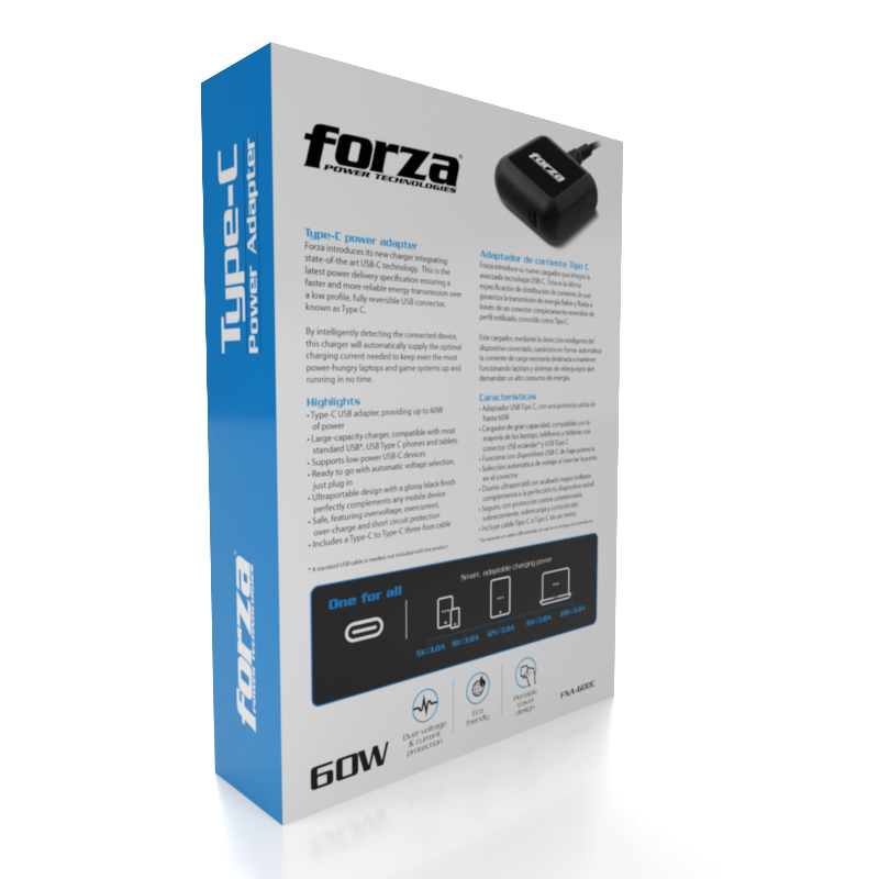 ForZaSG Universal 60W power adapter, USB -C, electronics -110V/220V| ForzaUPS