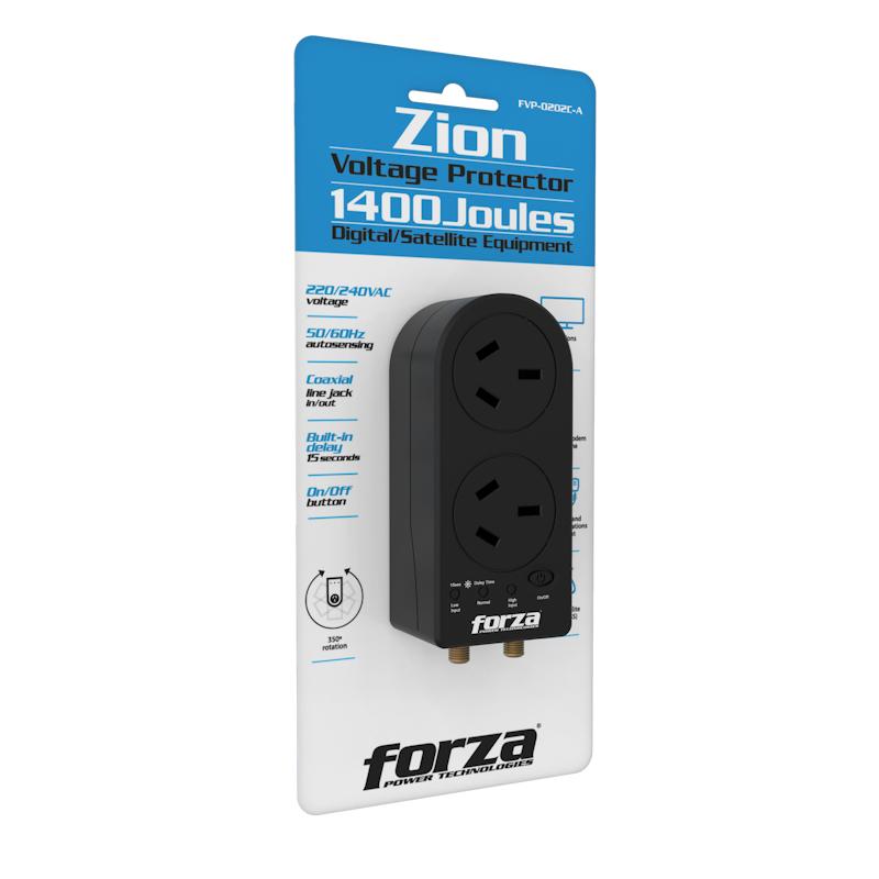 Voltage protector 1400J/1500W, 2 IRAM, 350° plug, coax-220V