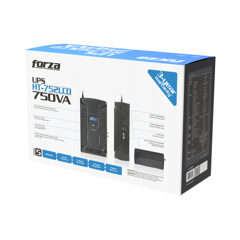 Interactive UPS 750VA/450W, 10 IRAM, coax, USB, desktop-220V| ForzaUPS