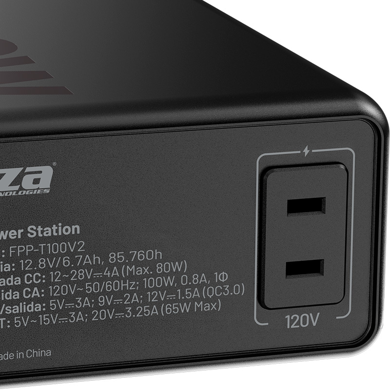 Portable Power Station 100W 5/9/12VDC USB-A + USB-C 1AC LiFePO4 - 110V|  ForzaUPS