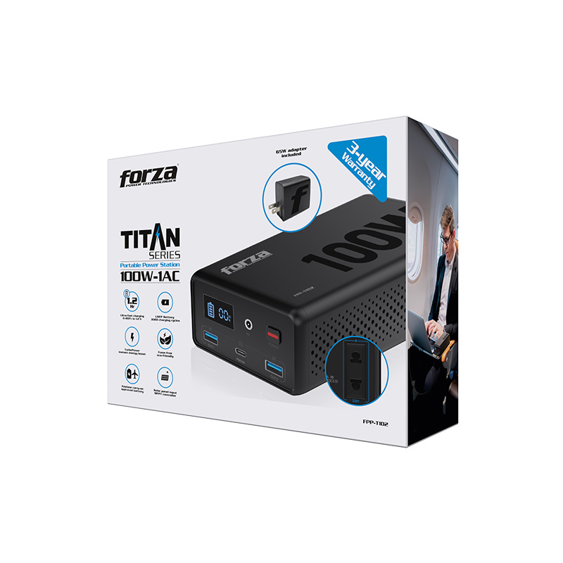 Portable Power Station 100W 5/9/12VDC USB-A + USB-C 1AC LiFePO4
