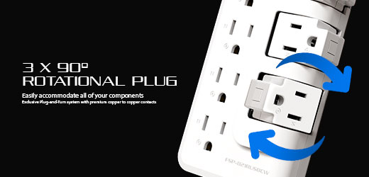 Surge protector 1625W/2200J, 8 outlets, 3-Rotating, 2-USBA