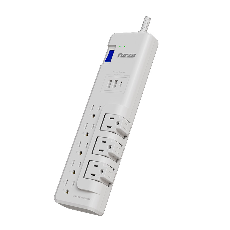 Surge protector 1625W/2200J, 8 outlets, 3-Rotating, 2-USBA